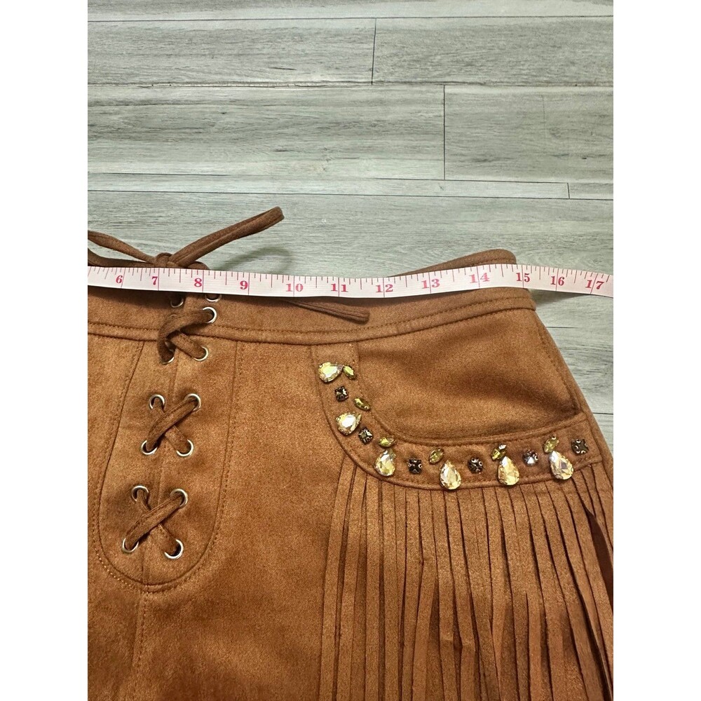 Steve Madden Brown Fringe Suede-Look Lace-Up Shorts S - Picture 8 of 11